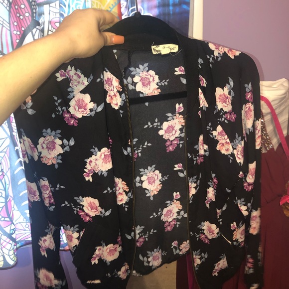 Cato Sweaters - Floral Bomber Jacket Cato Sweaters - Floral Bomber Jacket